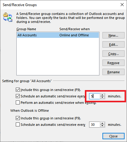 Step 3 Change Outlook Interval